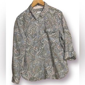Talbots Paisley Button Down Long & Roll-up Sleeve w/ Pockets